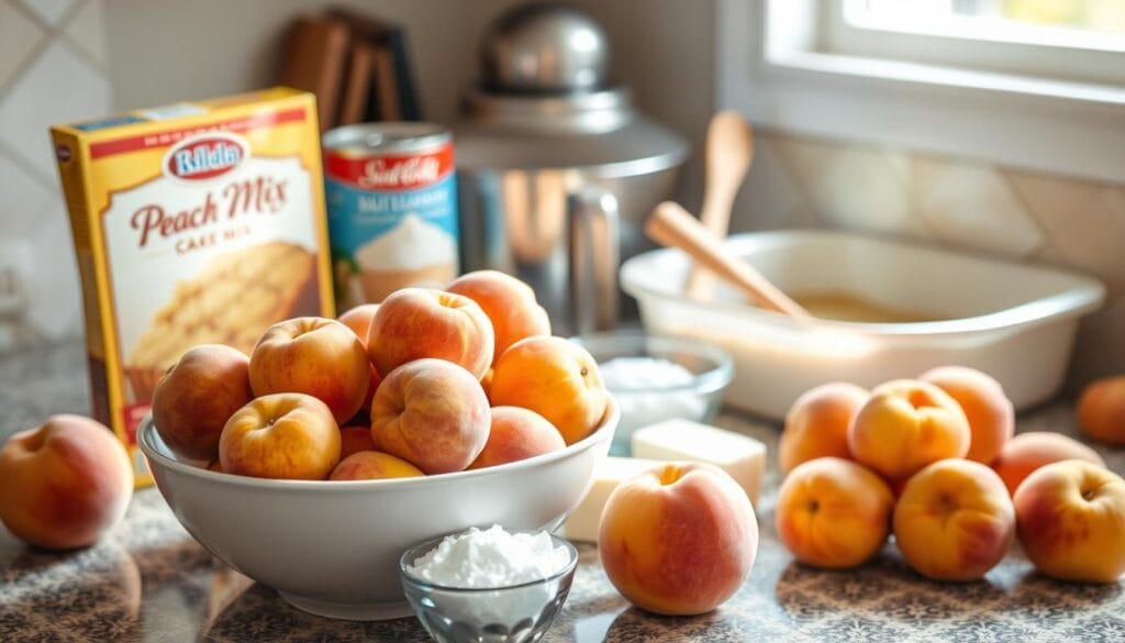 Easy Peach Cobbler Baked with Cake Mix Preparation